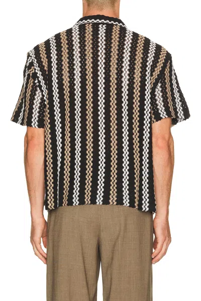 Percival Wade Openwork Stripe Camp Shirt In Black