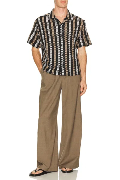 Percival Wade Openwork Stripe Camp Shirt In Black