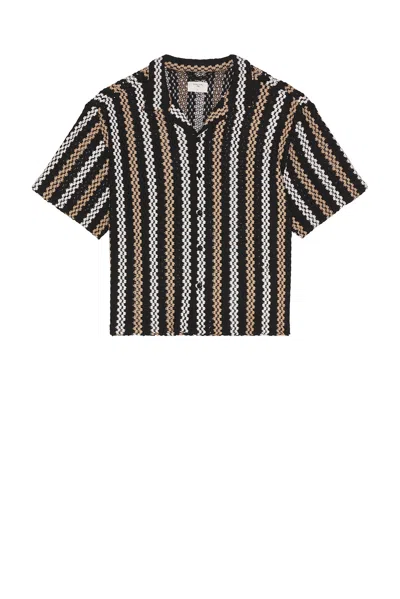 Percival Wade Openwork Stripe Camp Shirt In Black
