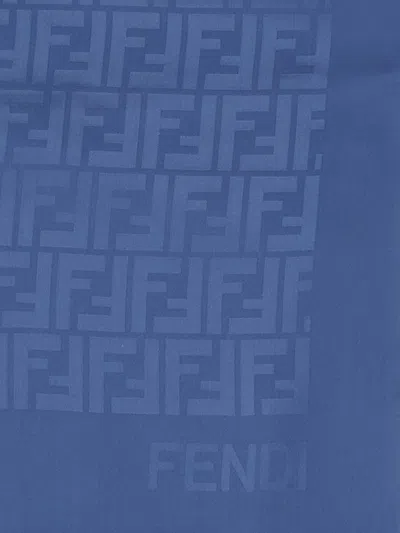 Fendi Ff Silk Stole Rectangular Shape Frayed Edges In Blue