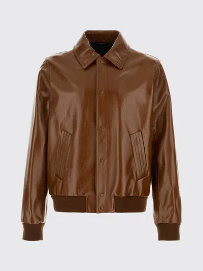 Fendi Leather Jacket Collared Design Front Pockets In Brown