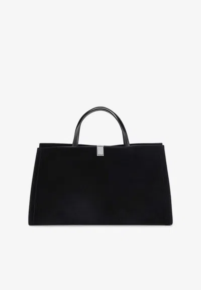 Phoebe Philo Black Kit Cabas Medium Suede Leather Shoulder Bag In Black