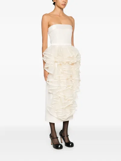 Viktor & Rolf 러플 스트랩리스 미디 드레스 In Neutral