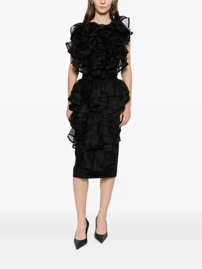 Viktor & Rolf 러플 볼트 미디 스커트 In Black