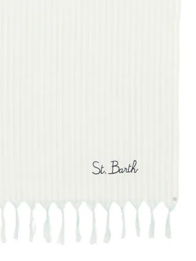 Mc2 Saint Barth Stripe-pattern Fringed Beach Towel In White