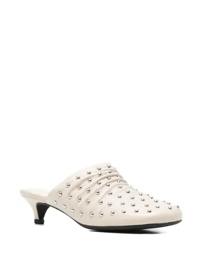 Ash Eloise Pointed Studded Leather Mules In Neutral