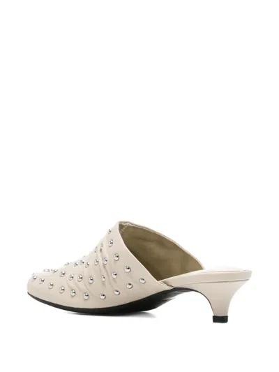 Ash Eloise Pointed Studded Leather Mules In Neutral