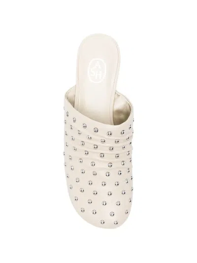 Ash Eloise Pointed Studded Leather Mules In Neutral