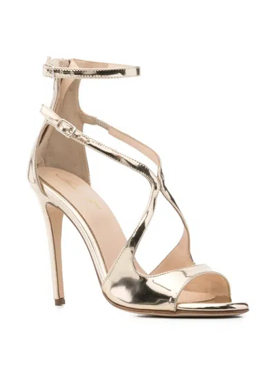 Anna F Metallic-effect Crossover-strap Sandals In Neutral