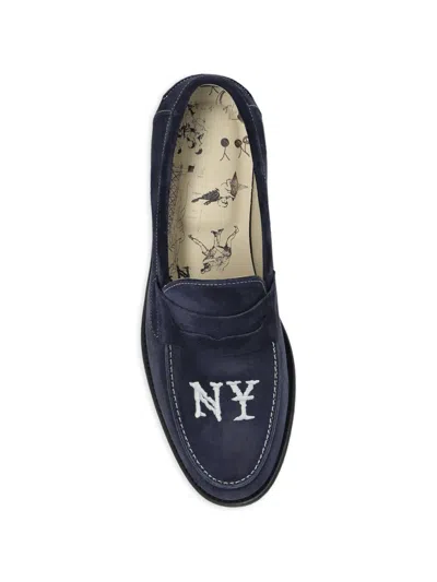 Duke + Dexter Wilde Ny-embroidered Suede Loafers In Blue