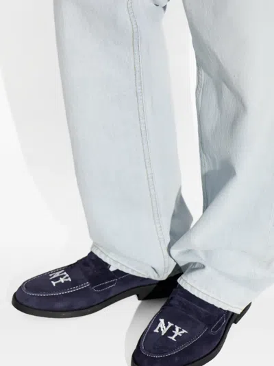 Duke + Dexter Wilde Ny-embroidered Suede Loafers In Blue