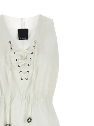 Pinko 티어드 레이스업 맥시 드레스 In White