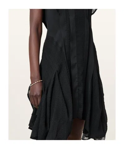 Allsaints Womens Fleur Asymmetric Woven Mini Dress Black In Black