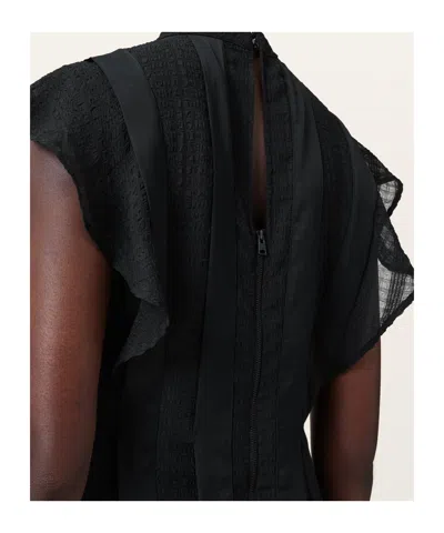 Allsaints Womens Fleur Asymmetric Woven Mini Dress Black In Black