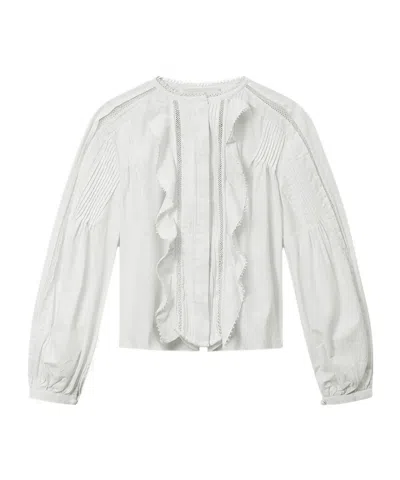 Isabel Marant Cubraly Lace-trimmed Ruffled Pintucked Cotton-poplin Blouse In White