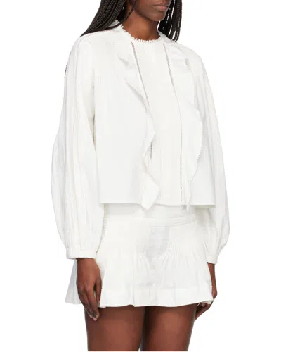 Isabel Marant Cubraly Lace-trimmed Ruffled Pintucked Cotton-poplin Blouse In White