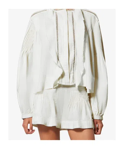 Isabel Marant Cubraly Lace-trimmed Ruffled Pintucked Cotton-poplin Blouse In White