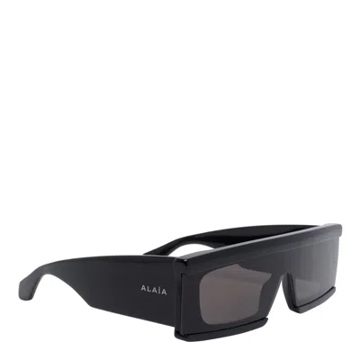 Alaïa Black Mask Rectangular Acetate Frame Sunglasses In Black
