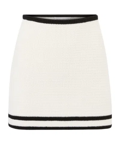 Nina Ricci Knitted Cotton Tweed Mini Skirt In Ecru / Noir In White