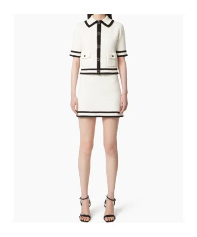 Nina Ricci Knitted Cotton Tweed Mini Skirt In Ecru / Noir In White