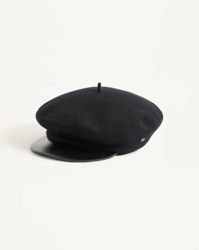 Valentino Embellished Leather-trimmed Wool Cap In Black