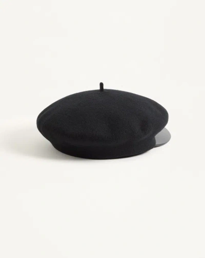Valentino Embellished Leather-trimmed Wool Cap In Black