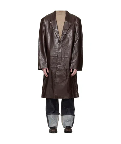 Entire Studios Single-breasted Leather Coat In Brown
