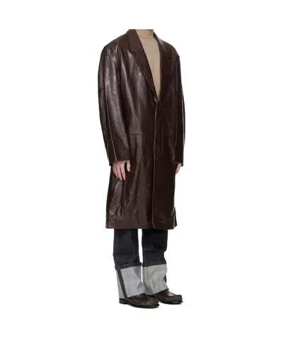 Entire Studios Single-breasted Leather Coat In Brown