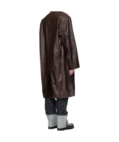 Entire Studios Single-breasted Leather Coat In Brown