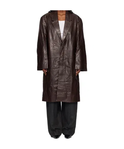 Entire Studios Single-breasted Leather Coat In Brown