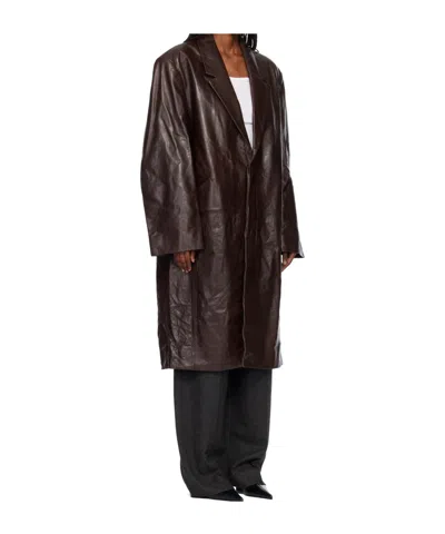 Entire Studios Single-breasted Leather Coat In Brown
