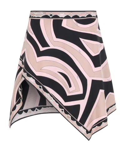 Pucci Wrap-effect Printed Silk-twill Mini Skirt In Black