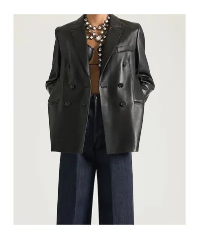 Givenchy Double-breasted Slashed Jacket In Leather In Black