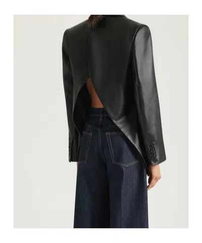 Givenchy Double-breasted Slashed Jacket In Leather In Black