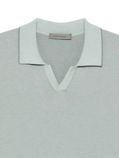 Corneliani Textured-knit V-neck T-shirt In Blue