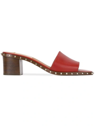 Valentino Garavani Soul Rockstud Leather Block Heel Slides In Red