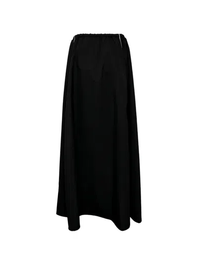 Msgm Elasticated Midi A-line Skirt In Black