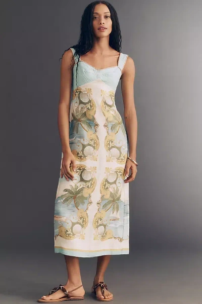 Farm Rio Sleeveless Maxi Dress In Royal Sea Multi In Blue