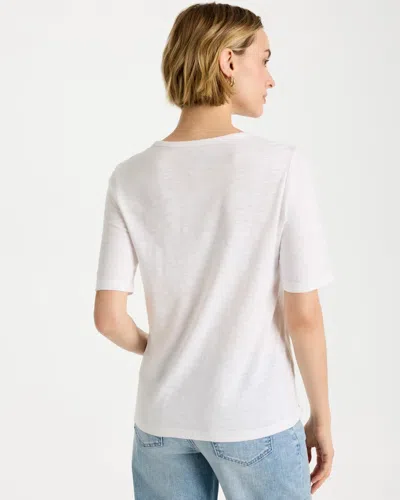 Chico's Crewneck Button Tee In White In White