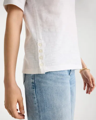 Chico's Crewneck Button Tee In White In White