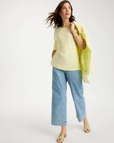 Chico's Crewneck Button Tee In Sage Lime