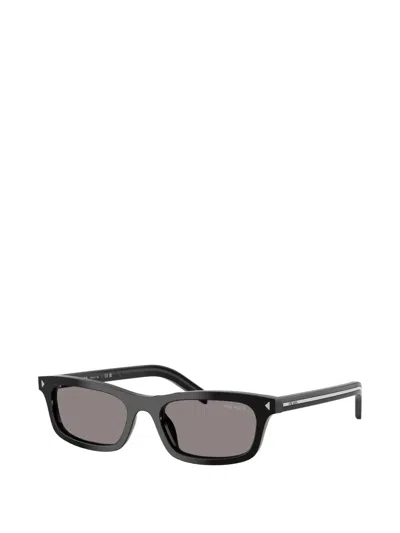 Prada Stripe-detail Rectangle-frame Sunglasses In Black