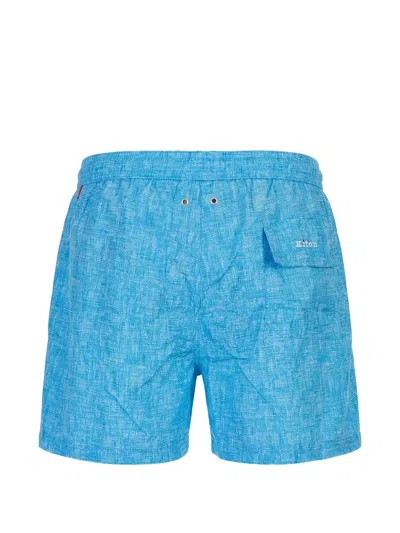 Kiton Crosshatch-pattern Drawstring Swim Shorts In Blue