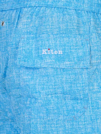 Kiton Crosshatch-pattern Drawstring Swim Shorts In Blue