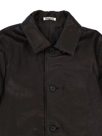 Auralee Textured-leather Jacket In Black