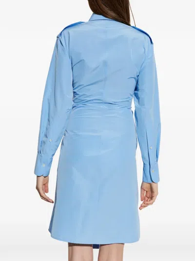 Alexander Mcqueen Mcqueen Long Sleeve Gathered Cotton Blend Shirtdress In Blue
