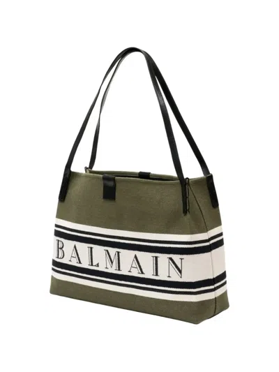 Balmain Medium Canvas And Leather Release Tote In Orange