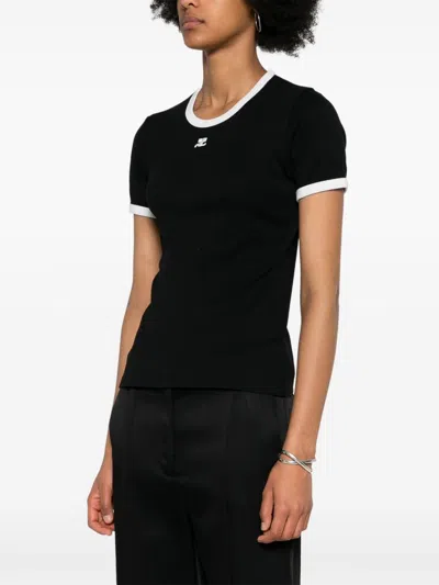 Courrèges Courreges Women Cotton T Shirt With Contrasting Profiles In Black