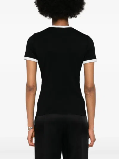 Courrèges Courreges Women Cotton T Shirt With Contrasting Profiles In Black