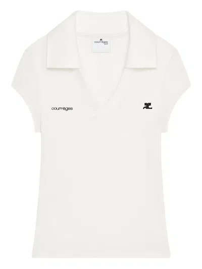 Courrèges Cropped Polo Shirt Collar Short Sleeves V Neck In Animal Print